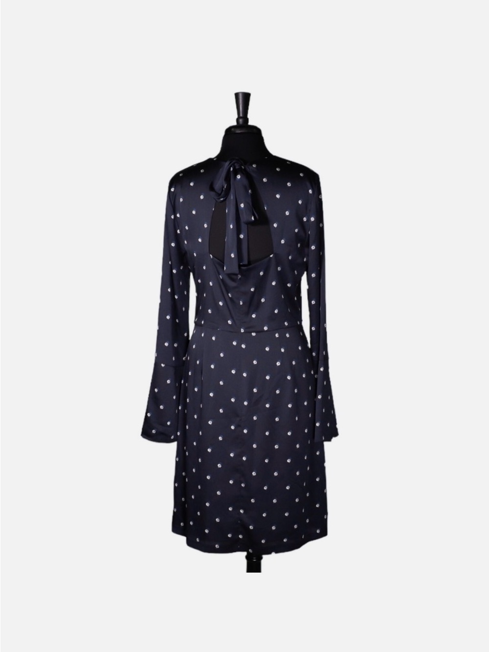 Banana Republic Navy Polka Dot Long-Sleeve Open Back Bell Sleeve Dress